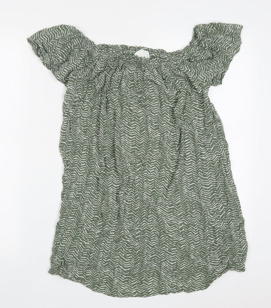 Primark Womens Green Geometric Viscose Basic Blouse Size 8 Off the Shoulder