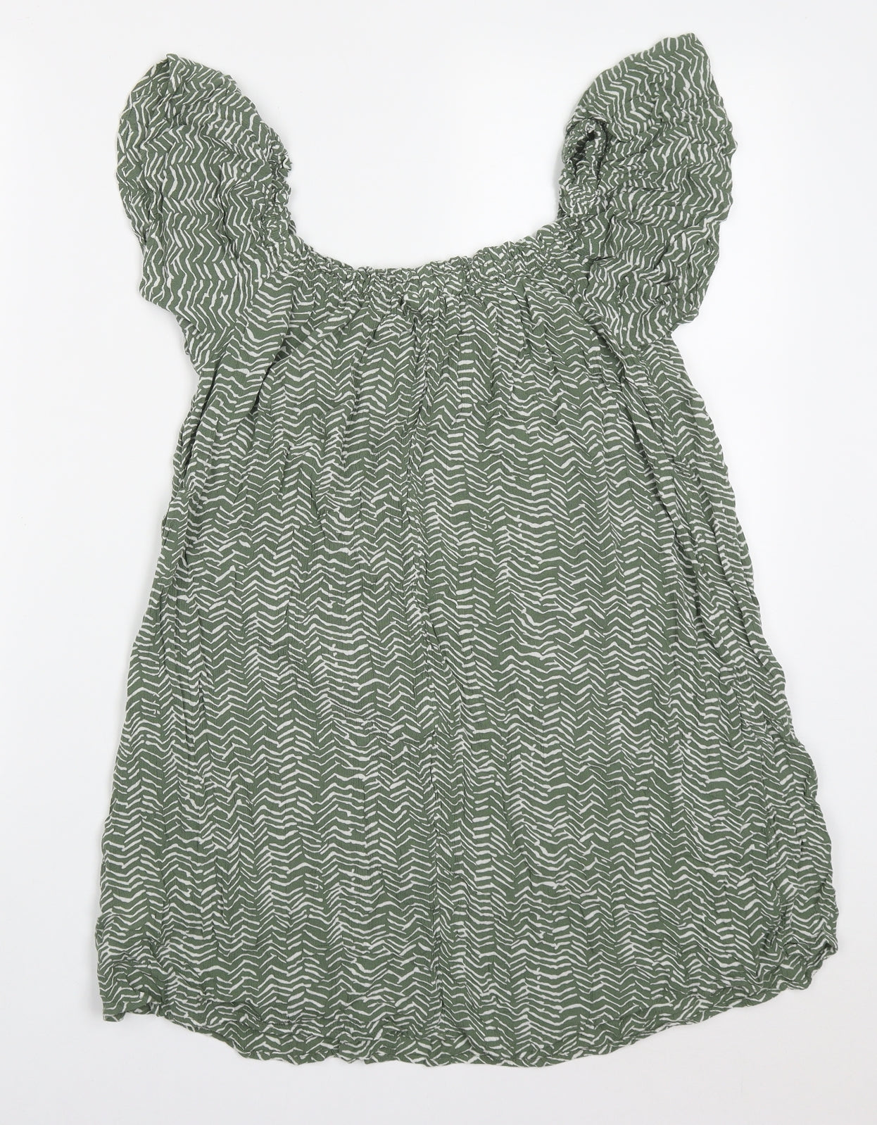 Primark Womens Green Geometric Viscose Basic Blouse Size 8 Off the Shoulder