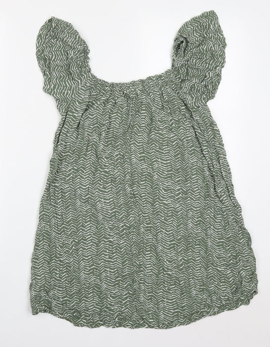 Primark Womens Green Geometric Viscose Basic Blouse Size 8 Off the Shoulder