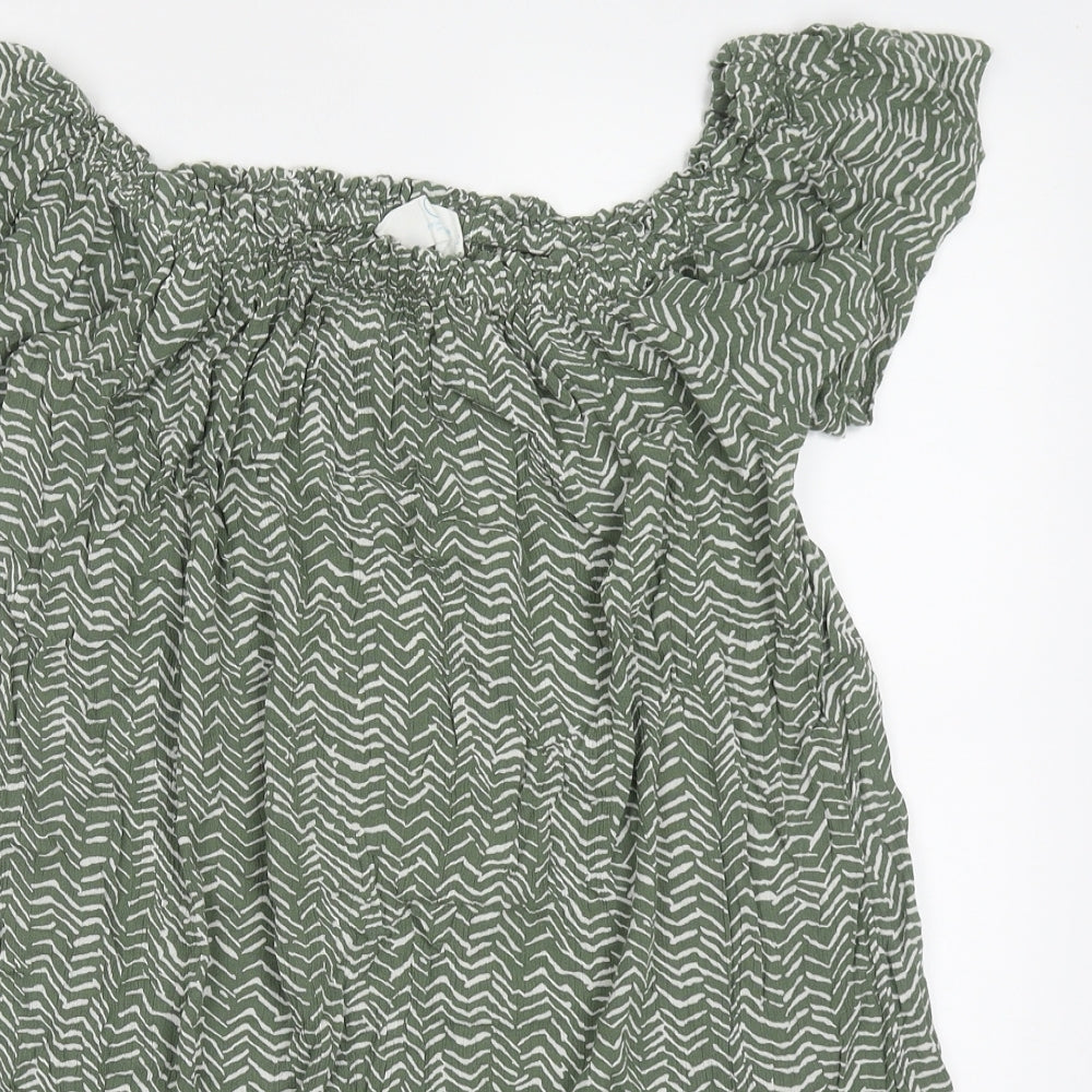 Primark Womens Green Geometric Viscose Basic Blouse Size 8 Off the Shoulder