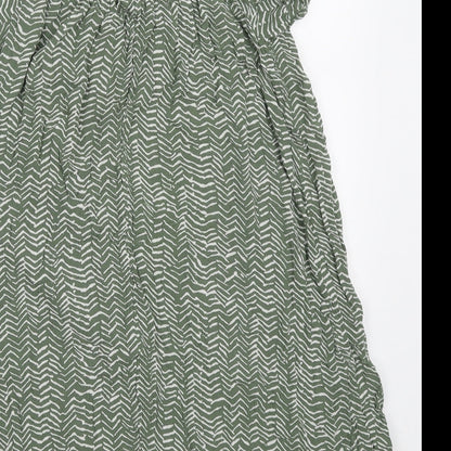 Primark Womens Green Geometric Viscose Basic Blouse Size 8 Off the Shoulder