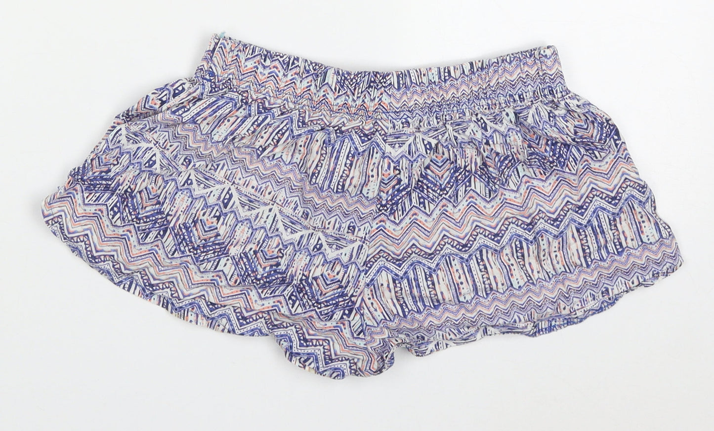 Matalan Womens Blue Geometric Cotton Hot Pants Shorts Size S  Regular Drawstring - Pyjama Shorts