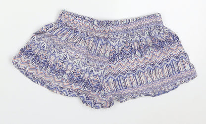 Matalan Womens Blue Geometric Cotton Hot Pants Shorts Size S  Regular Drawstring - Pyjama Shorts