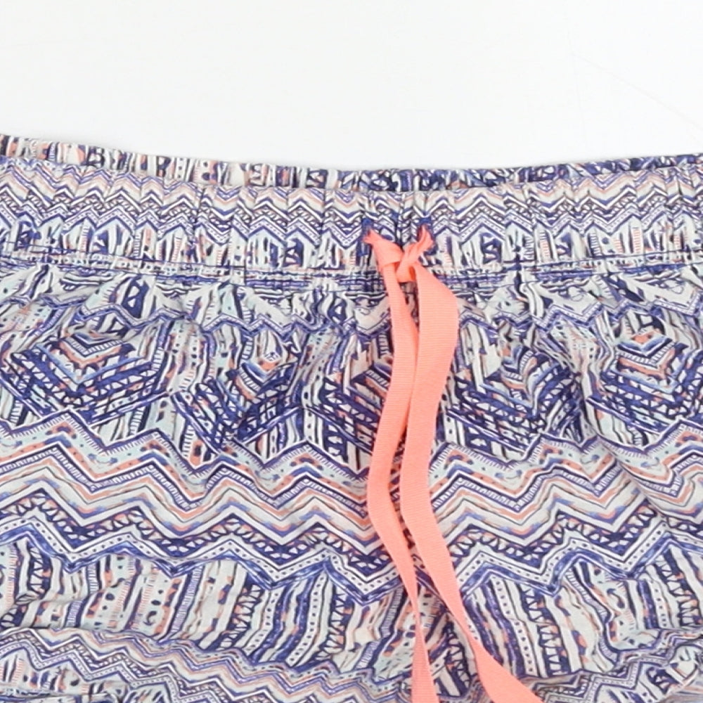 Matalan Womens Blue Geometric Cotton Hot Pants Shorts Size S  Regular Drawstring - Pyjama Shorts