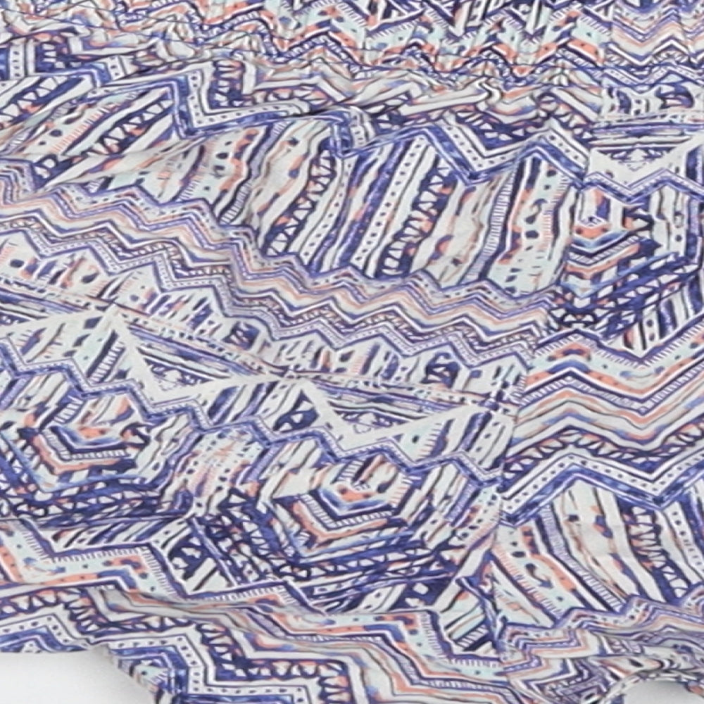 Matalan Womens Blue Geometric Cotton Hot Pants Shorts Size S  Regular Drawstring - Pyjama Shorts