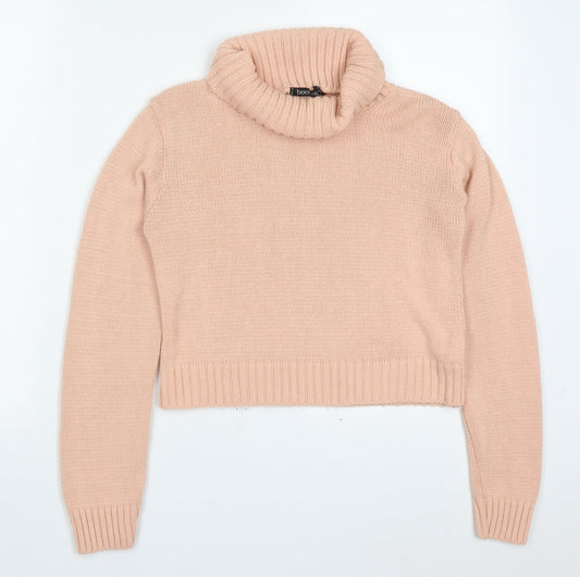Boohoo Womens Pink Roll Neck  Acrylic Pullover Jumper Size S
