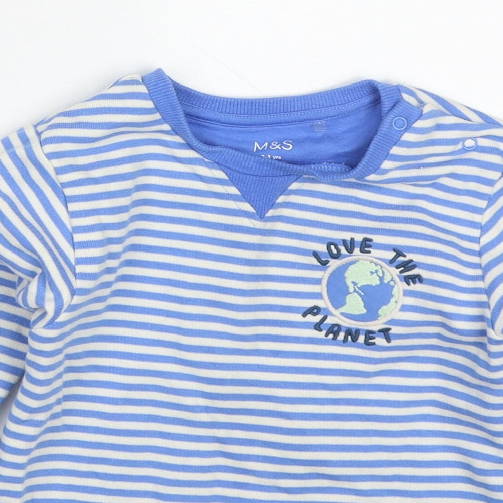 Marks and Spencer Boys Blue Striped Cotton Pullover Sweatshirt Size 2-3 Years  Pullover - Save the Planet