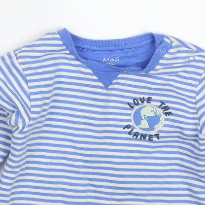 Marks and Spencer Boys Blue Striped Cotton Pullover Sweatshirt Size 2-3 Years  Pullover - Save the Planet