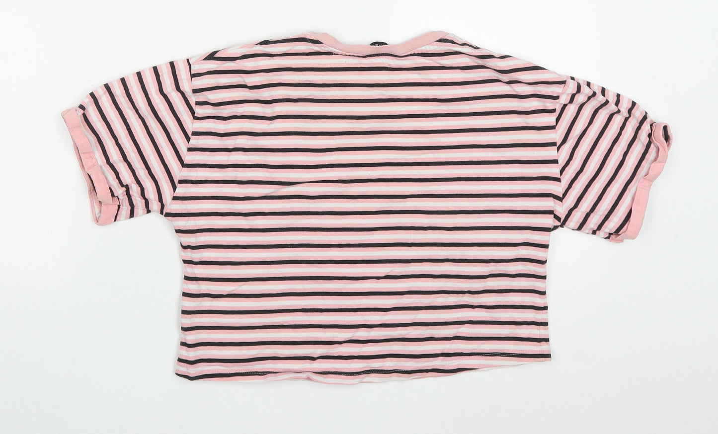 George Girls Pink Striped Cotton Cropped T-Shirt Size 11-12 Years Crew Neck Pullover - Make Yourself Proud
