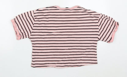George Girls Pink Striped Cotton Cropped T-Shirt Size 11-12 Years Crew Neck Pullover - Make Yourself Proud