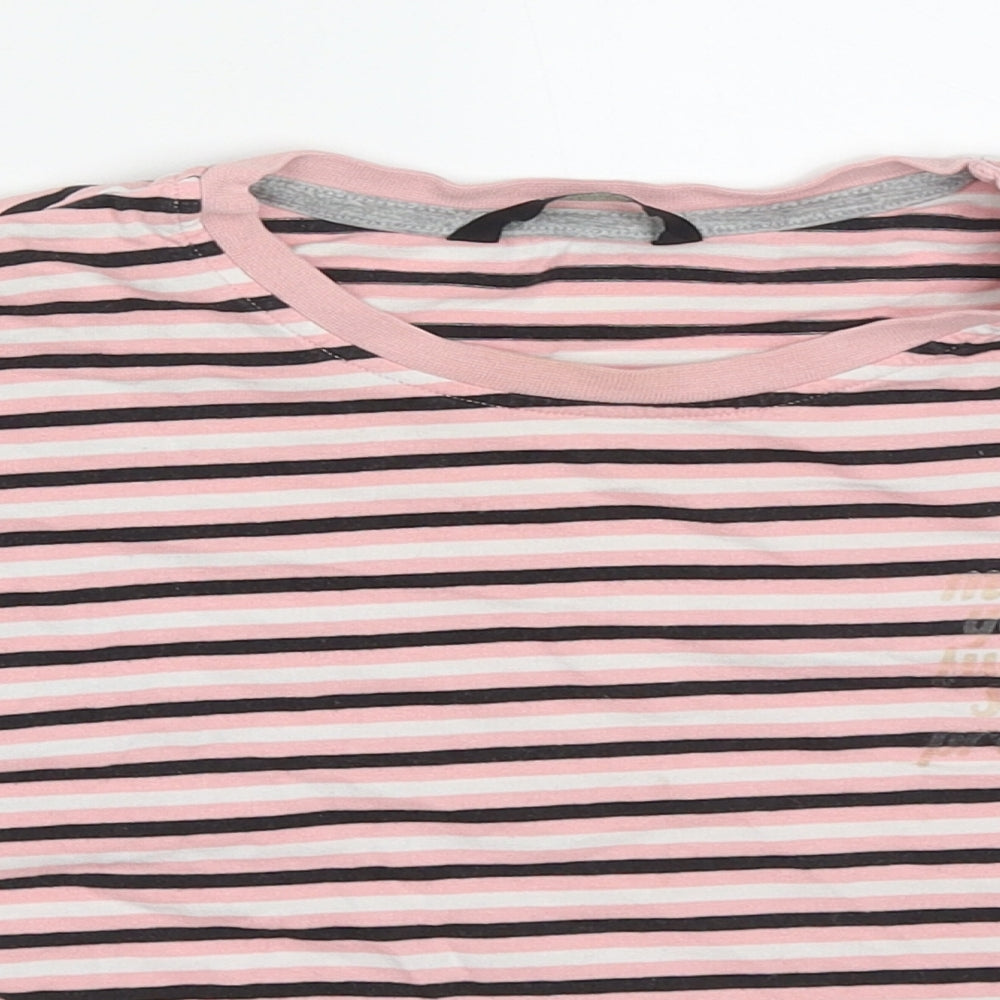 George Girls Pink Striped Cotton Cropped T-Shirt Size 11-12 Years Crew Neck Pullover - Make Yourself Proud