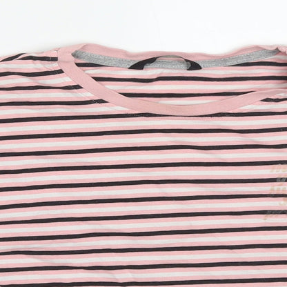George Girls Pink Striped Cotton Cropped T-Shirt Size 11-12 Years Crew Neck Pullover - Make Yourself Proud