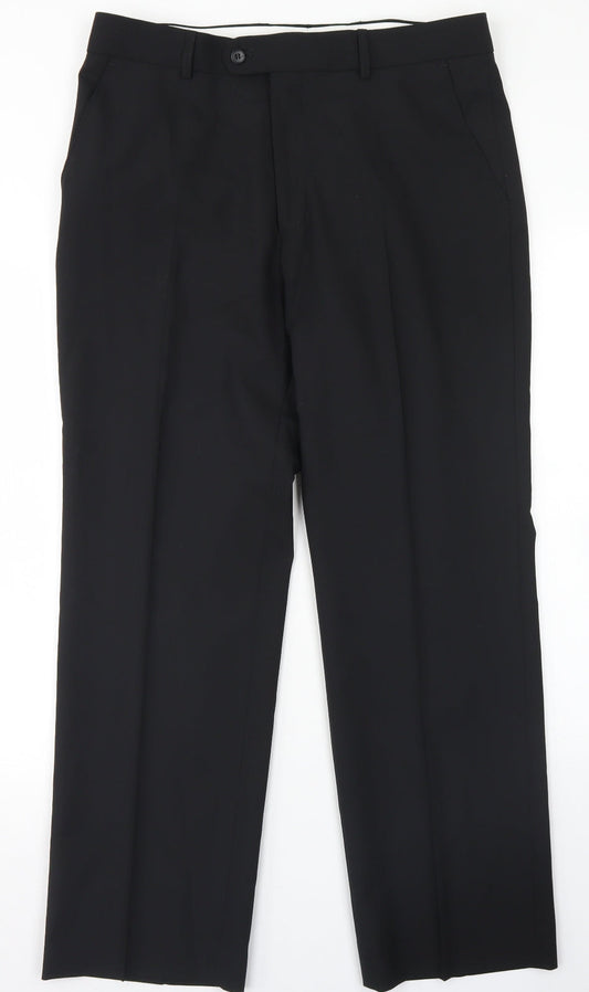 Preworn Mens Black  Polyester Dress Pants Trousers Size 34 in L28 in Regular Hook & Eye