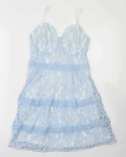 Boohoo Womens Blue  Polyamide Fit & Flare  Size 8  Sweetheart Zip