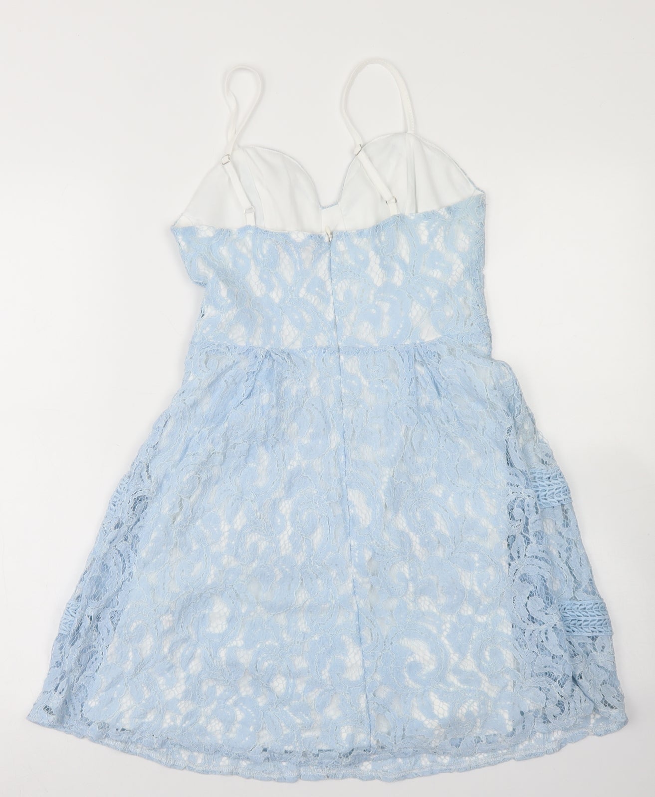 Boohoo Womens Blue  Polyamide Fit & Flare  Size 8  Sweetheart Zip