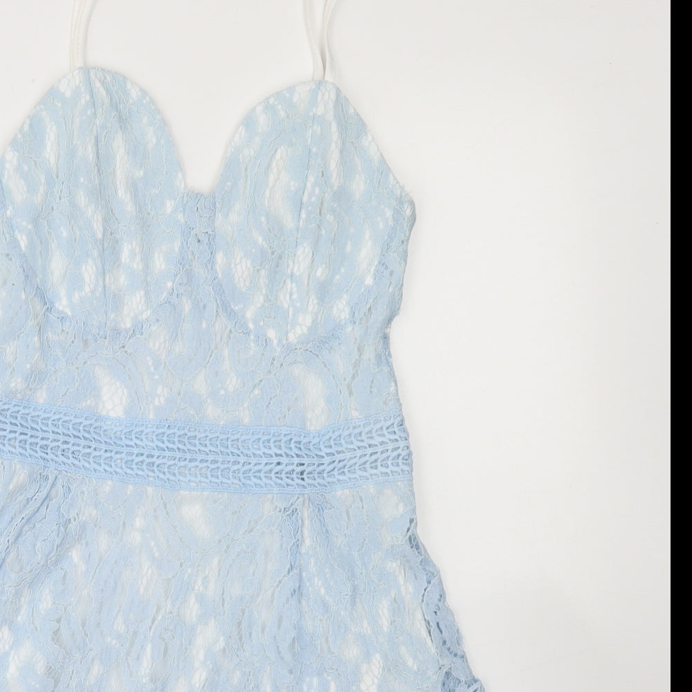 Boohoo Womens Blue  Polyamide Fit & Flare  Size 8  Sweetheart Zip