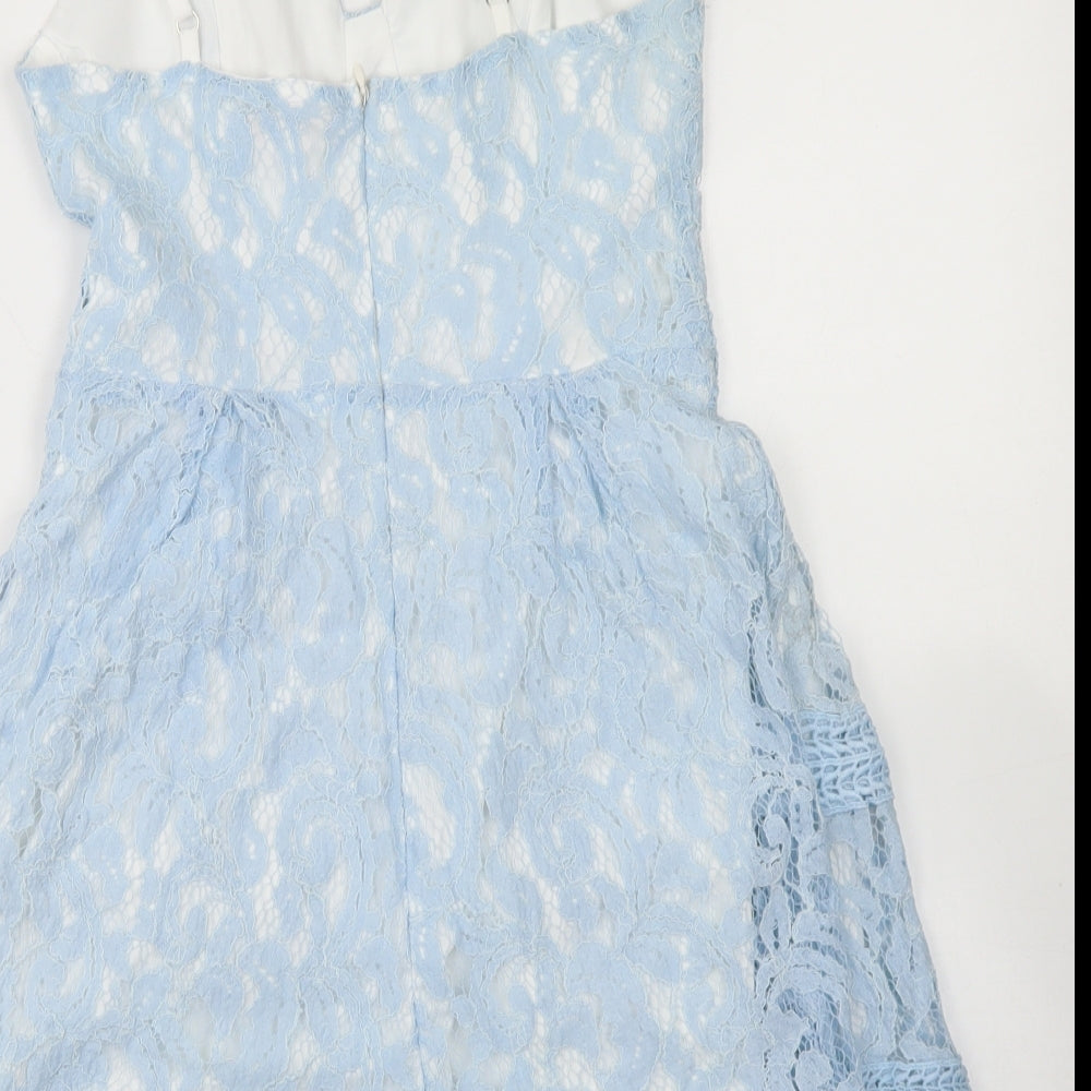 Boohoo Womens Blue  Polyamide Fit & Flare  Size 8  Sweetheart Zip