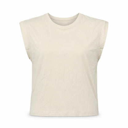Front view of Mango women’s ivory cotton basic t-shirt, size XS, round neck - scoop neck back