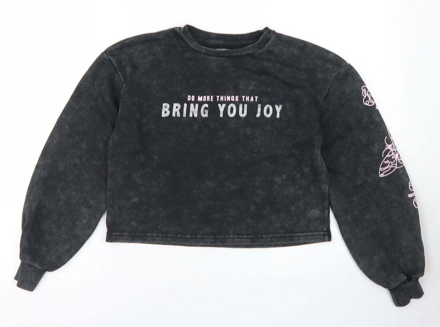 Primark Girls Black  Cotton Pullover Sweatshirt Size 10 Years   - Cropped, Puff sleeve