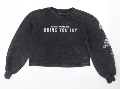 Primark Girls Black  Cotton Pullover Sweatshirt Size 10 Years   - Cropped, Puff sleeve