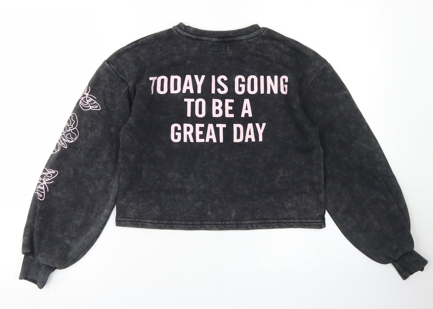 Primark Girls Black  Cotton Pullover Sweatshirt Size 10 Years   - Cropped, Puff sleeve