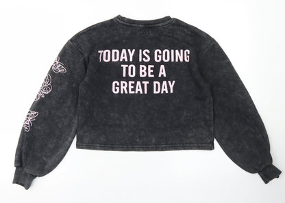 Primark Girls Black  Cotton Pullover Sweatshirt Size 10 Years   - Cropped, Puff sleeve