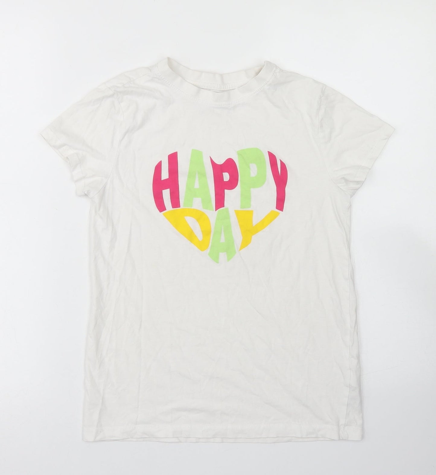 Primark Womens White  Cotton Basic T-Shirt Size 2XS Crew Neck