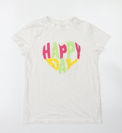 Primark Womens White  Cotton Basic T-Shirt Size 2XS Crew Neck