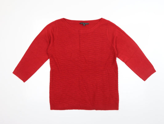 Love Knitwear Womens Red Boat Neck Plaid Acrylic Pullover Jumper Size 12   - Ribbed Knit detail
