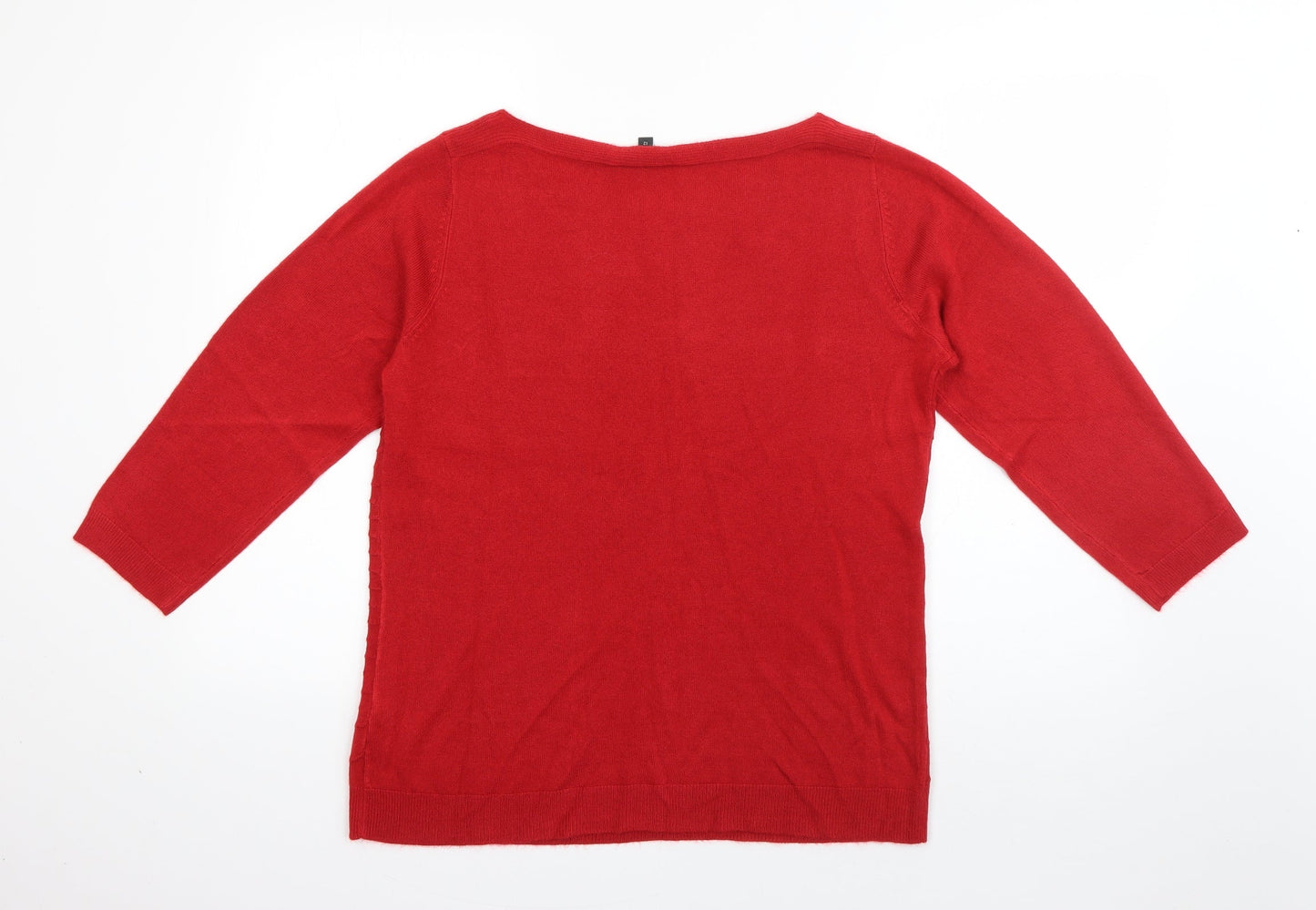 Love Knitwear Womens Red Boat Neck Plaid Acrylic Pullover Jumper Size 12   - Ribbed Knit detail