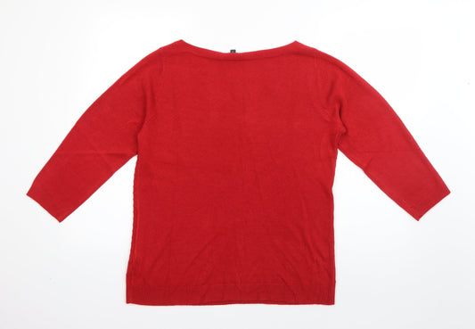 Love Knitwear Womens Red Boat Neck Plaid Acrylic Pullover Jumper Size 12   - Ribbed Knit detail