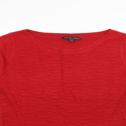 Love Knitwear Womens Red Boat Neck Plaid Acrylic Pullover Jumper Size 12   - Ribbed Knit detail
