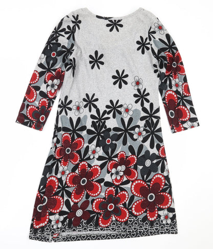 Autonomy Womens Grey Floral Polyester Jumper Dress  Size 10  Round Neck
