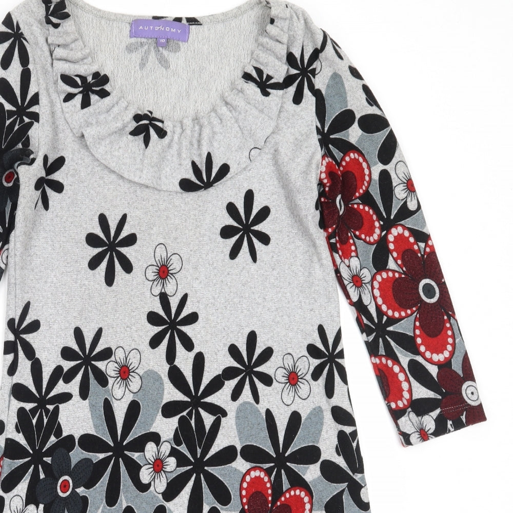 Autonomy Womens Grey Floral Polyester Jumper Dress  Size 10  Round Neck