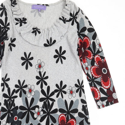 Autonomy Womens Grey Floral Polyester Jumper Dress  Size 10  Round Neck