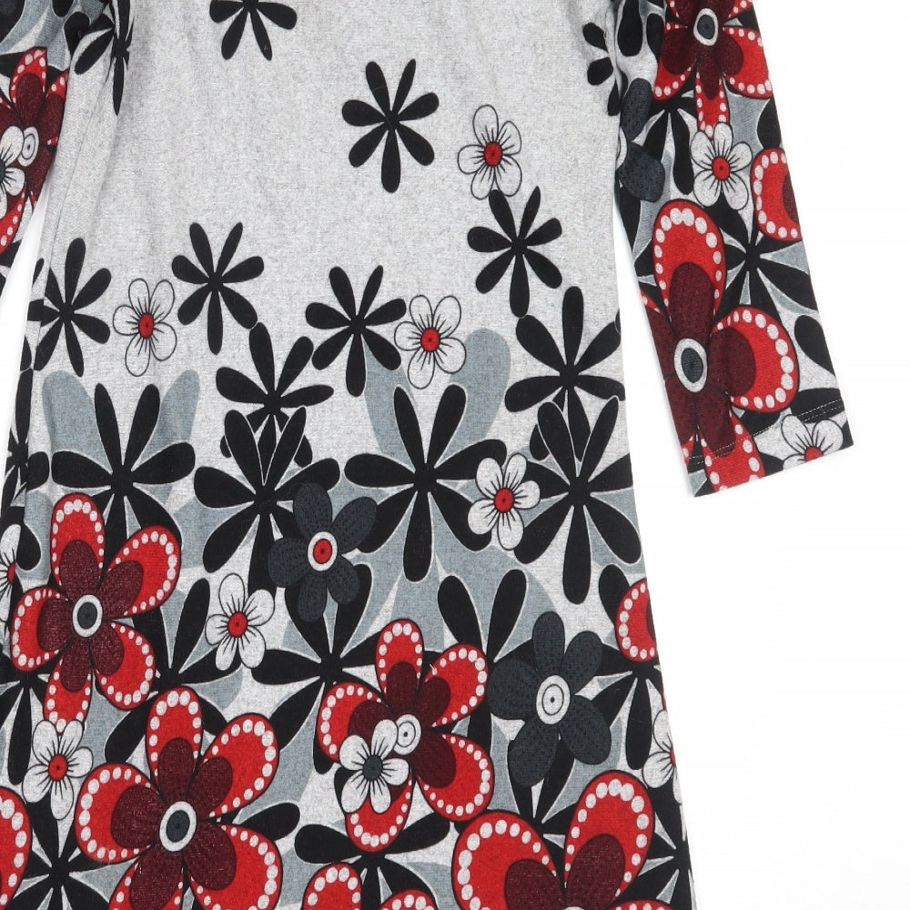 Autonomy Womens Grey Floral Polyester Jumper Dress  Size 10  Round Neck
