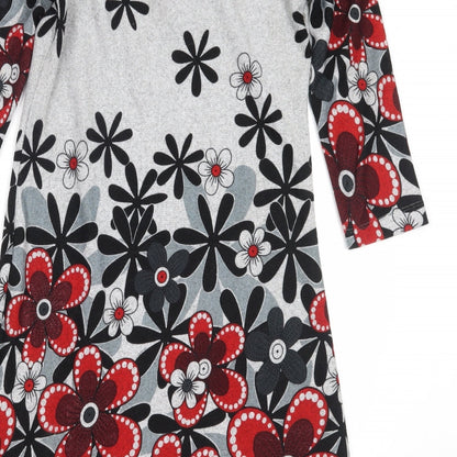 Autonomy Womens Grey Floral Polyester Jumper Dress  Size 10  Round Neck