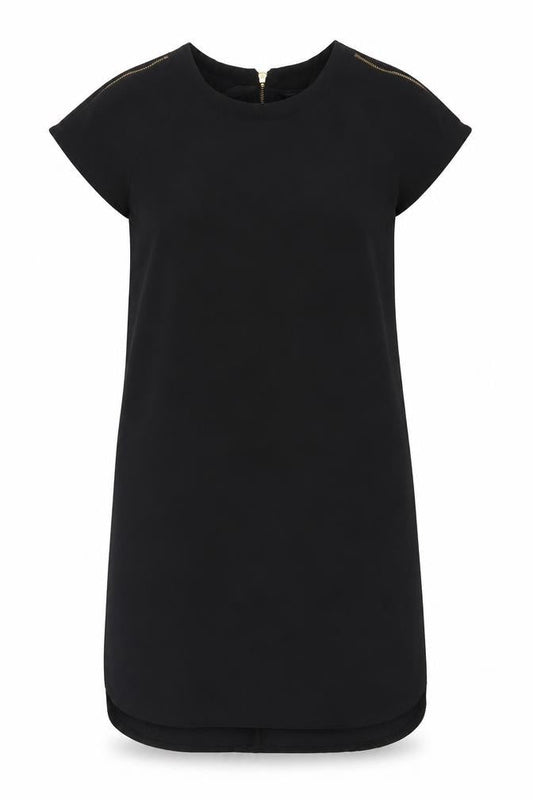 Front view of Atmosphere women’s black polyester shift, size UK 8, round neck