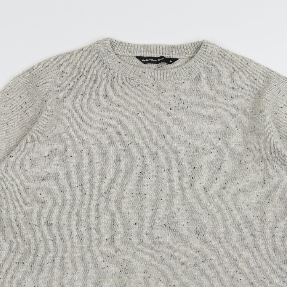 Cedar Wood State Mens Beige Crew Neck  Acrylic Pullover Jumper Size L