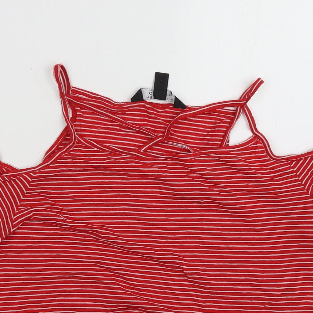 New Look Girls Red Striped Cotton Basic Tank Size 12-13 Years V-Neck Pullover - cold shoulder