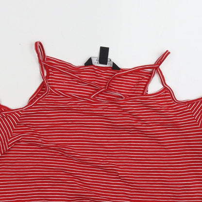 New Look Girls Red Striped Cotton Basic Tank Size 12-13 Years V-Neck Pullover - cold shoulder