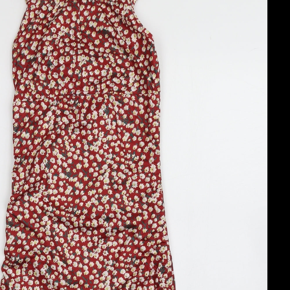 SheIn Womens Red Floral Polyester Bodycon  Size S  Square Neck Pullover