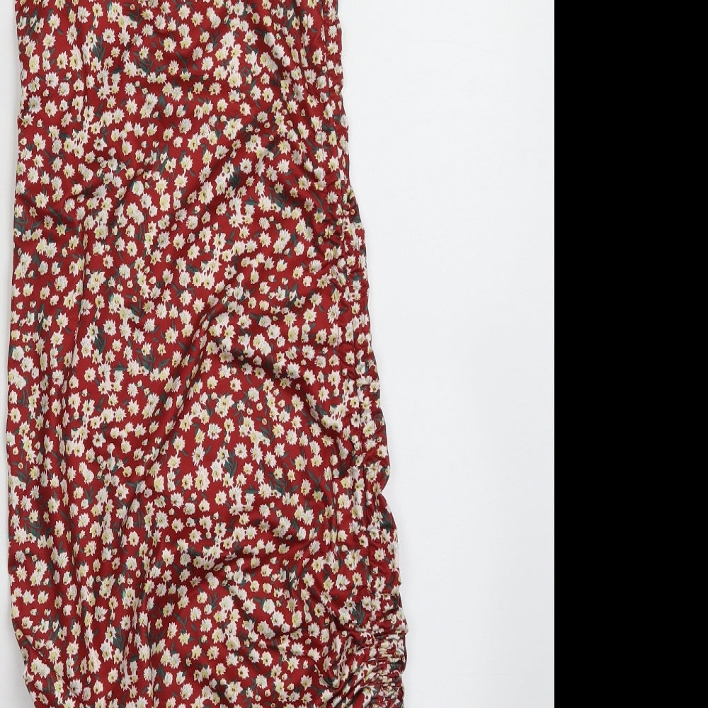 SheIn Womens Red Floral Polyester Bodycon  Size S  Square Neck Pullover