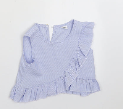patpat Girls Blue Striped Polyester Basic Tank Size 3 Years Crew Neck Button