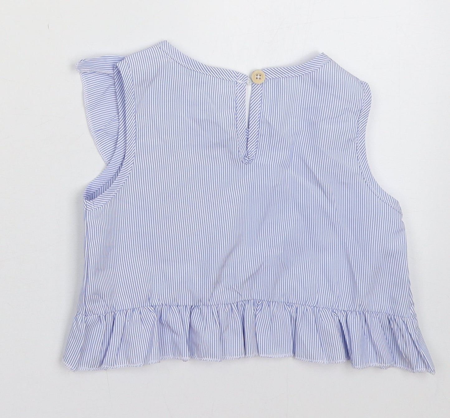 patpat Girls Blue Striped Polyester Basic Tank Size 3 Years Crew Neck Button