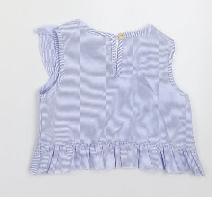 patpat Girls Blue Striped Polyester Basic Tank Size 3 Years Crew Neck Button