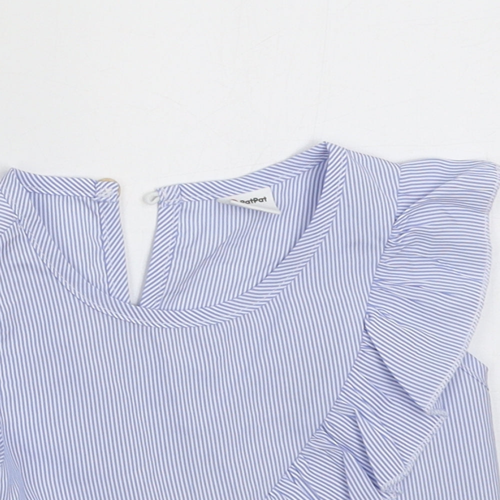 patpat Girls Blue Striped Polyester Basic Tank Size 3 Years Crew Neck Button