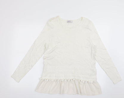 Marks and Spencer Womens White Crew Neck  Viscose Pullover Jumper Size 14