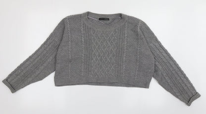 Primark Womens Grey Crew Neck Argyle/Diamond Acrylic Pullover Jumper Size 14