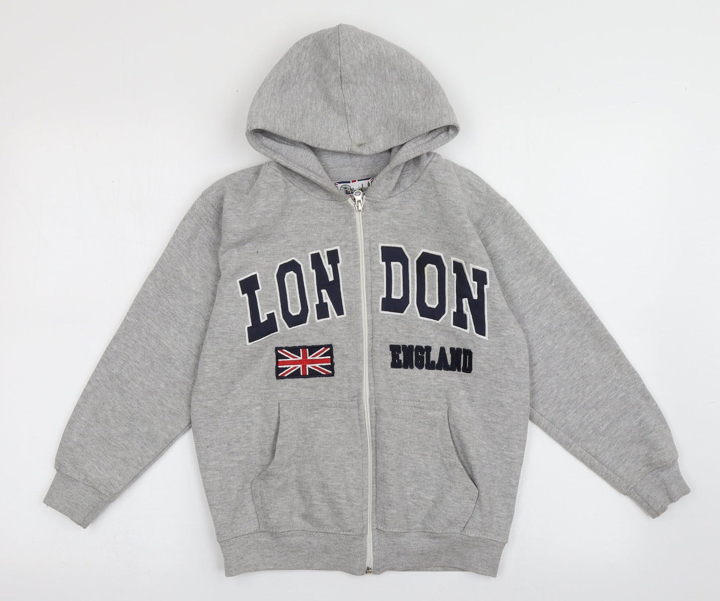 zone one Boys Grey  Cotton Full Zip Hoodie Size 9-10 Years  Zip